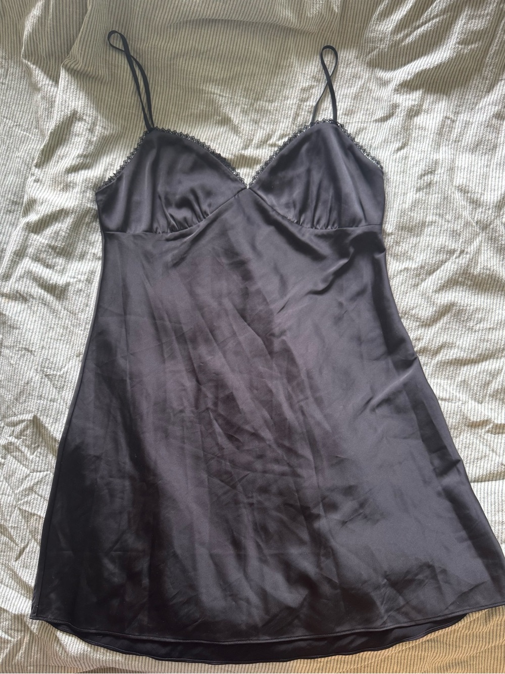 Aritzia Sunday Best Women's Black Satin Slip Dress with Flower Details